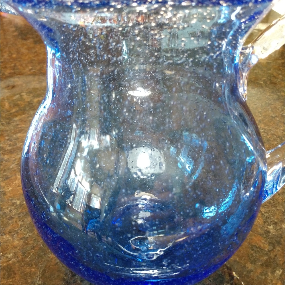 Blue Mexican Hand Blown Margarita Pitcher - Picture 3 of 3